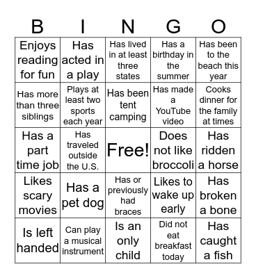 Find Someone Who Bingo Card