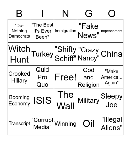 Donald Trump Rally Bingo Card