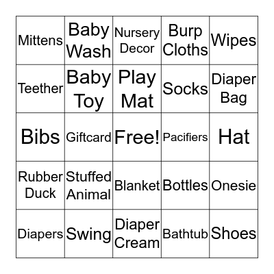 Baby Shower BINGO Card