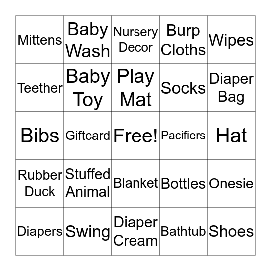 Baby Shower BINGO Card