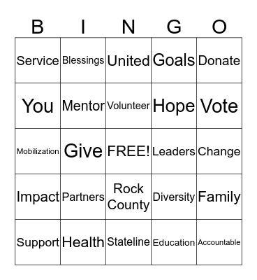 United Way Bingo Card