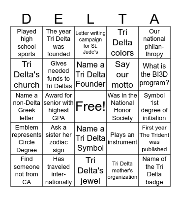 DELTA Bingo Card