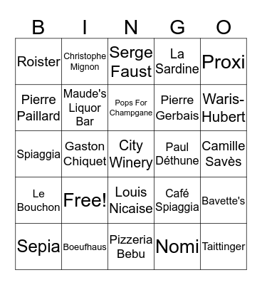Chicago Champagne Week Bingo Card