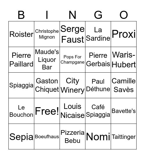 Chicago Champagne Week Bingo Card