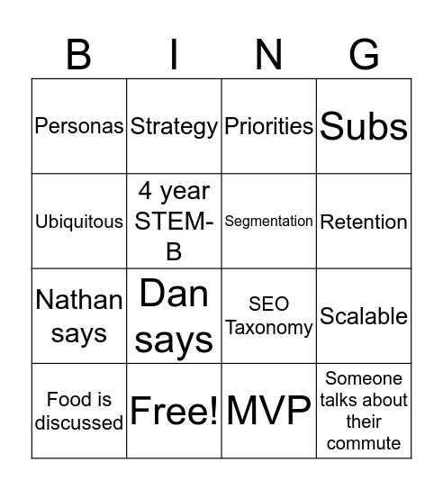 Chegg Marketing Offsite Bingo Card