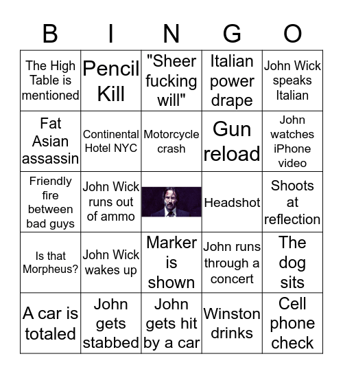 John Wick: Chapter 2 Bingo Card