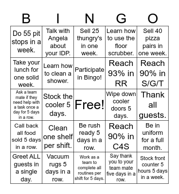 Facility Services Front House  Bingo Card