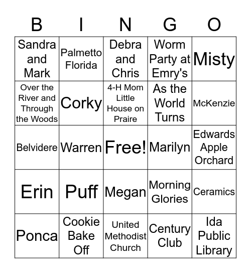 JoAnne's 88th Birthday Bingo Card