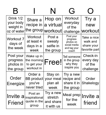 Fall Into Fitness Challenge Bingo Card