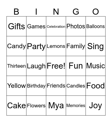 Lemon Party Bingo Card