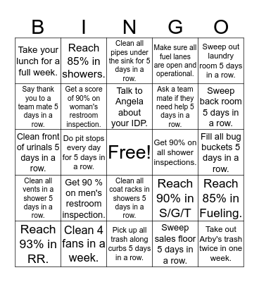 Facility Services Back House  Bingo Card