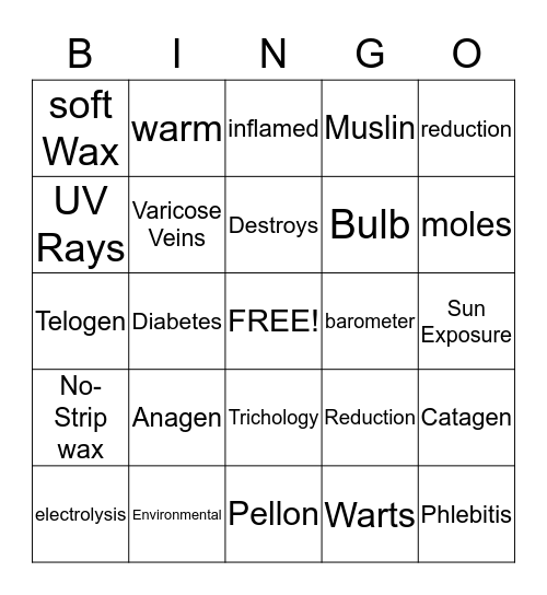 Hair Removal Bingo Card