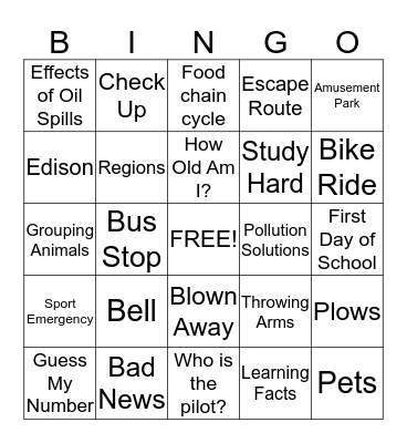 Main Idea Bingo Card