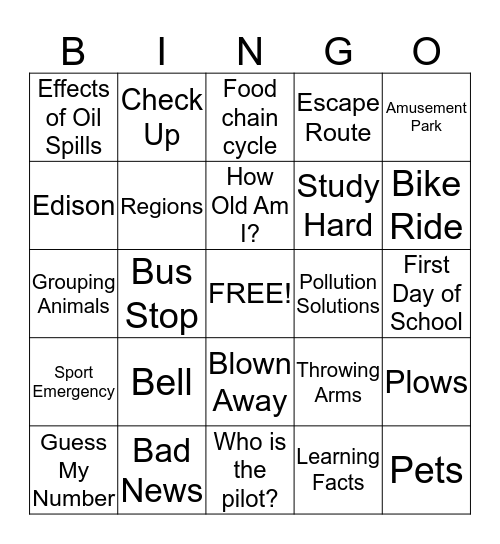 Main Idea Bingo Card