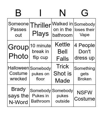 Halloween Party Bingo Card