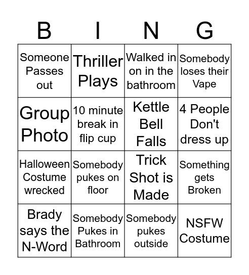 Halloween Party Bingo Card