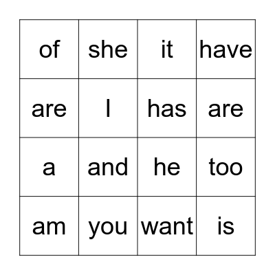 Sight words Bingo Card