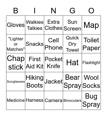 Hiking Gear Bingo Card