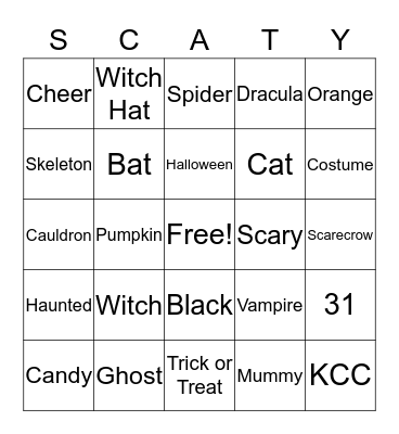 Scary Bingo Card