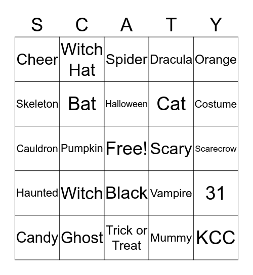 Scary Bingo Card