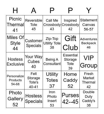 Thirty-One Bingo Card