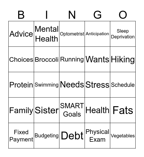 Life Skills BINGO Card