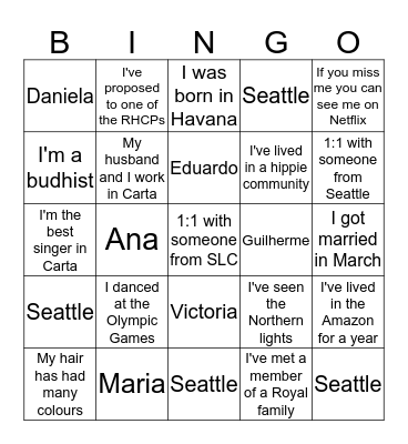 Rio Bingo Card