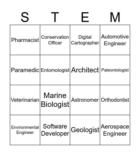 STEM Careers (4th-6th) Bingo Card