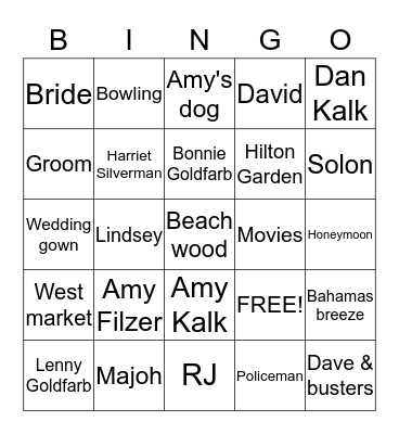 Bridal Bingo Card