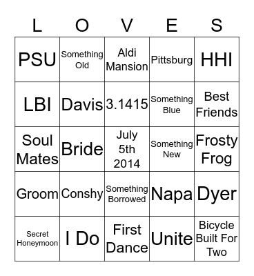 Alex & Nate Bingo Card