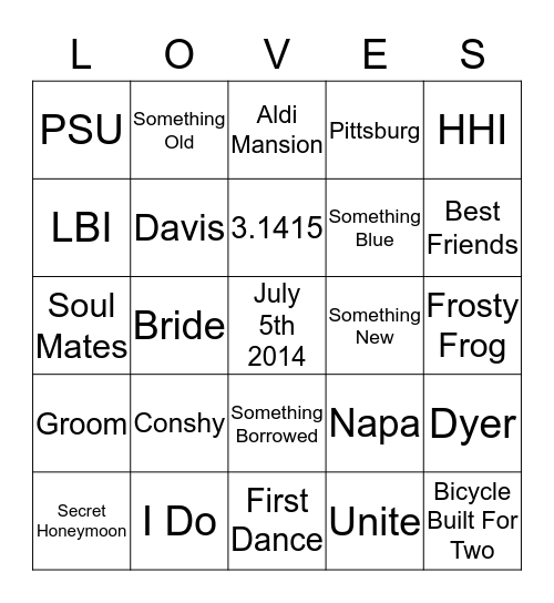 Alex & Nate Bingo Card
