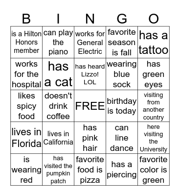 B I N G O Bingo Card