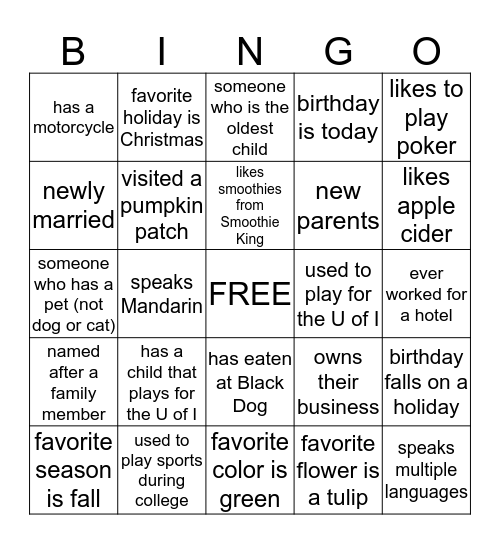 B I N G O Bingo Card