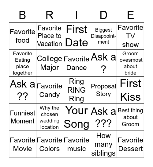 Wedding Bingo Card