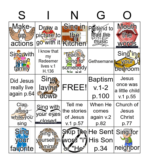 Primary Program Songs Bingo Card