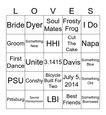 Alex & Nate Bingo Card