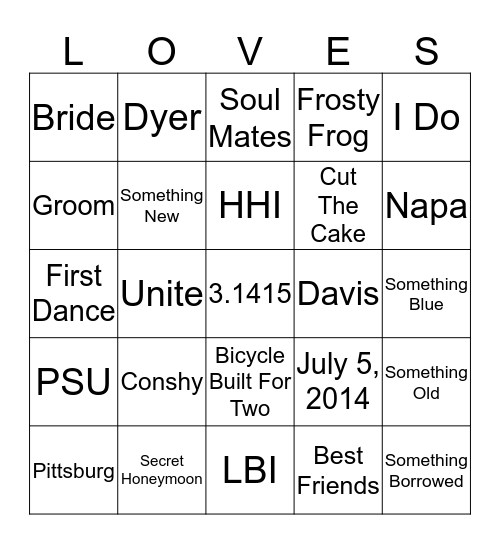 Alex & Nate Bingo Card