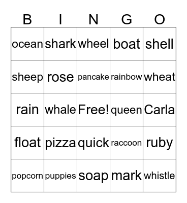 K Unit 7 Bingo Card