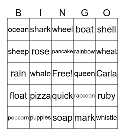 K Unit 7 Bingo Card