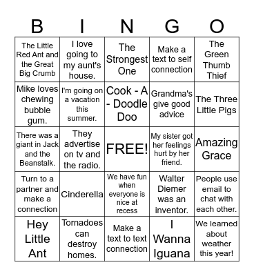 Making Connections  Bingo Card