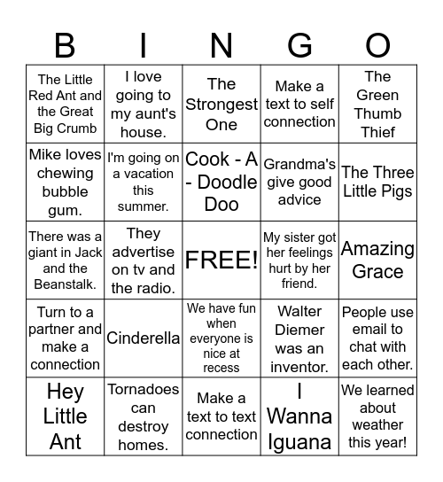 Making Connections  Bingo Card