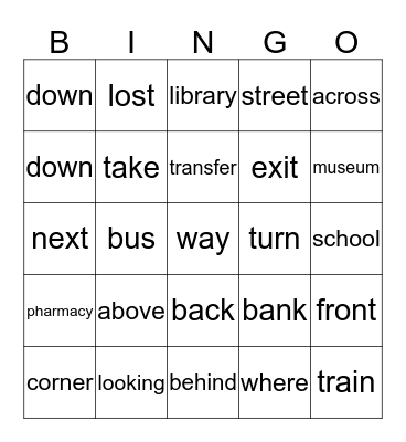 Directions Bingo Card