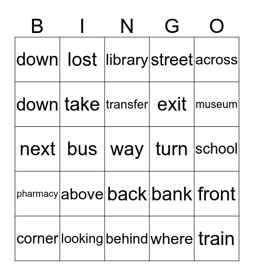 Directions Bingo Card