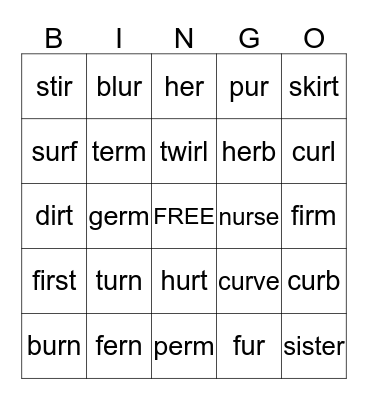 er ir ur Bingo Card