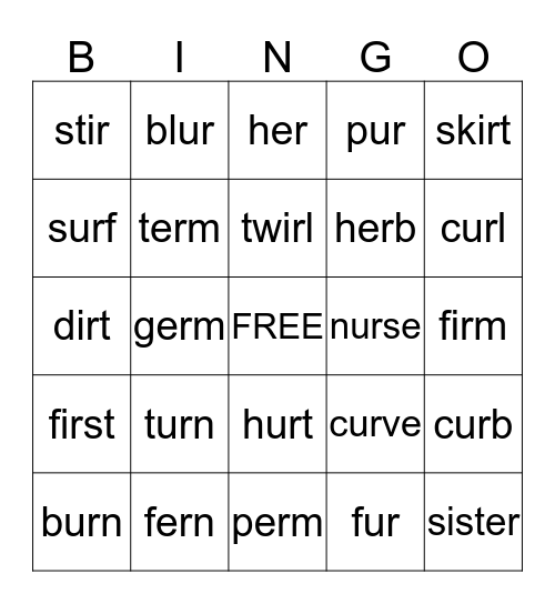 er ir ur Bingo Card
