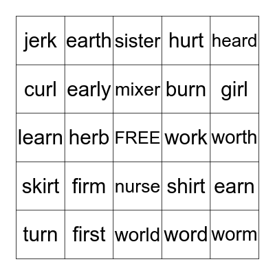 er ir ur ear sounds Bingo Card