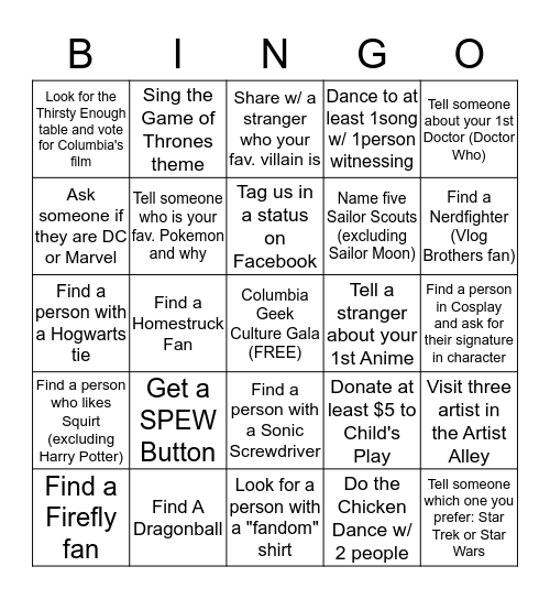 Nerdy Bingo Card