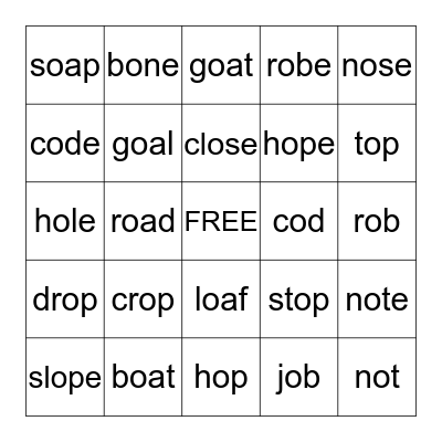 long & short "o"  sounds  Bingo Card