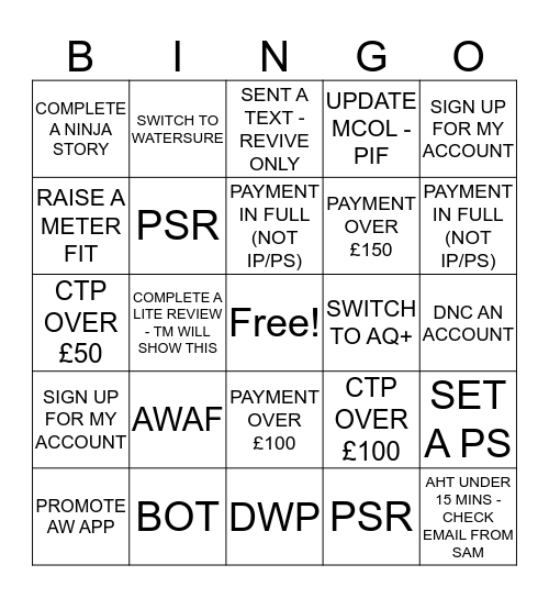 ONE PER CALL Bingo Card