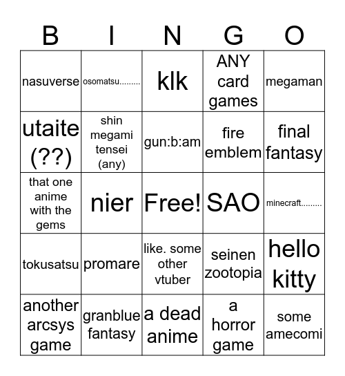 shaz's collabs i want to see happening for good and bad reason Bingo Card